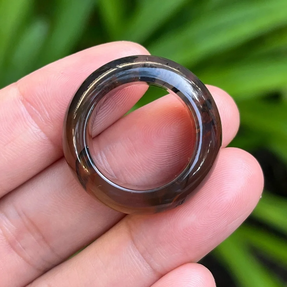 Size‎ 7.5 Natural Translucent Dendritic Scenery Agate Band Ring 0032